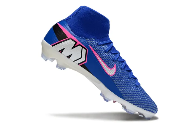 Nike Blue Pink High-Cut Sock-Fit Collar Knit Upper Firm-Ground Soccer Shoes 2