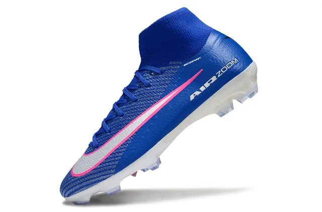 Nike Blue Pink High-Cut Sock-Fit Collar Knit Upper Firm-Ground Soccer Shoes 3