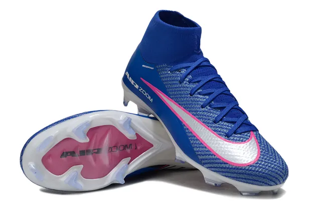 Nike Blue Pink High-Cut Sock-Fit Collar Knit Upper Firm-Ground Soccer Shoes 4