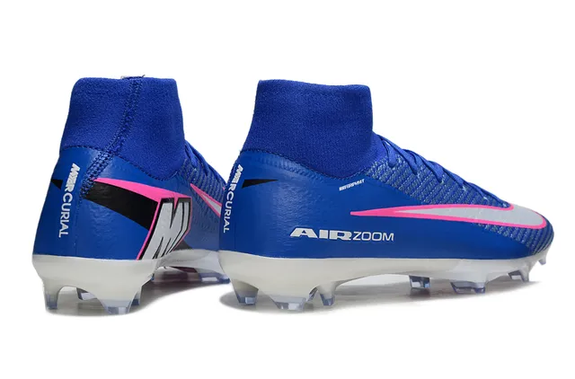 Nike Blue Pink High-Cut Sock-Fit Collar Knit Upper Firm-Ground Soccer Shoes 5