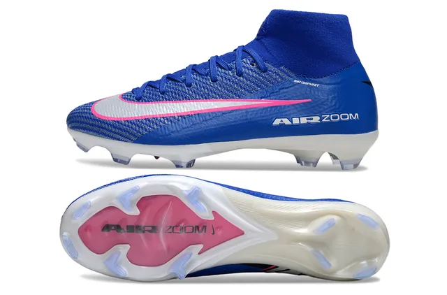 Nike Blue Pink High-Cut Sock-Fit Collar Knit Upper Firm-Ground Soccer Shoes 6