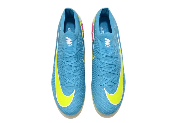 Nike Blue Yellow Knit Upper Transparent Heel Plate Firm-Ground Soccer Shoes 2