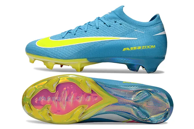 Nike Blue Yellow Knit Upper Transparent Heel Plate Firm-Ground Soccer Shoes 5