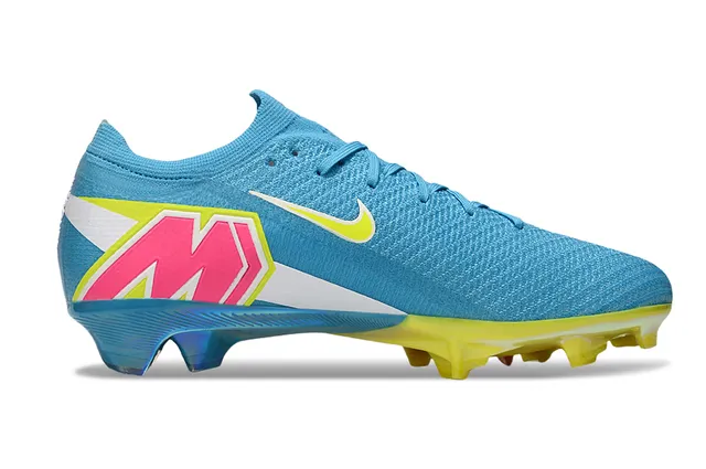 Nike Blue Yellow Knit Upper Transparent Heel Plate Firm-Ground Soccer Shoes 7