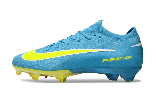 Nike Blue Yellow Knit Upper Transparent Heel Plate Firm-Ground Soccer Shoes 8
