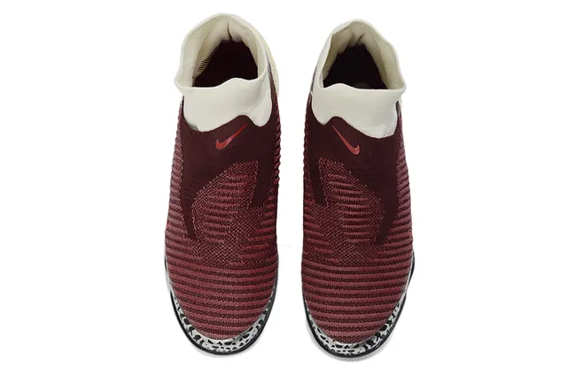 Nike Burgundy Beige Sock-Fit Knit Upper Low-Cut Ankle Collar Turf Soccer Shoes 2