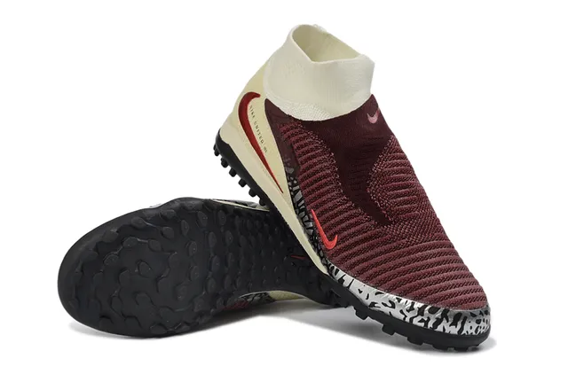 Nike Burgundy Beige Sock-Fit Knit Upper Low-Cut Ankle Collar Turf Soccer Shoes 3