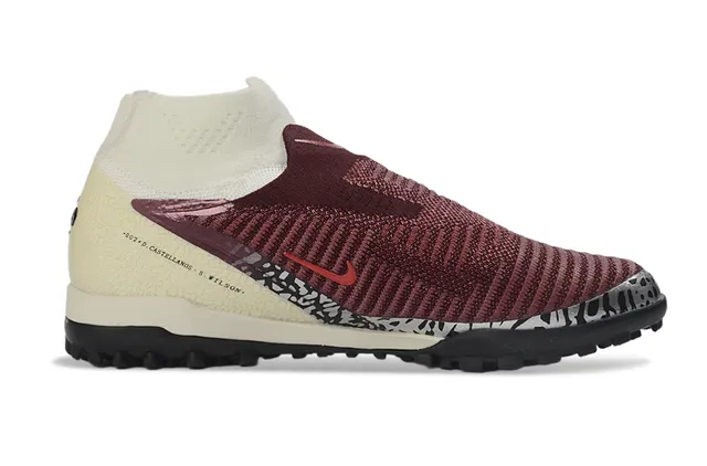 Nike Burgundy Beige Sock-Fit Knit Upper Low-Cut Ankle Collar Turf Soccer Shoes 7