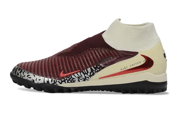 Nike Burgundy Beige Sock-Fit Knit Upper Low-Cut Ankle Collar Turf Soccer Shoes 8