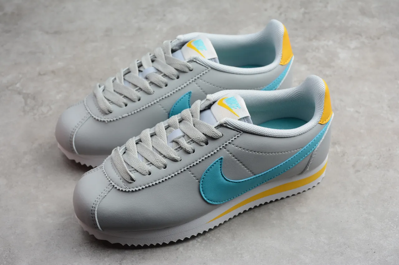 Nike Cortez Light Gray Turquoise Yellow Lifestyle Sneakers 11