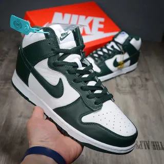 Nike Dunk High White and Dark Green Basketball Shoes