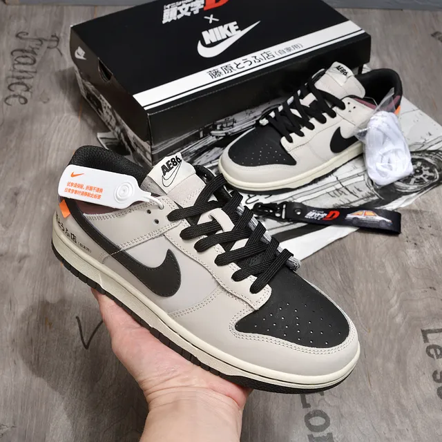 Nike Dunk Low Beige Black Perforated Toe Lifestyle Sneakers 2