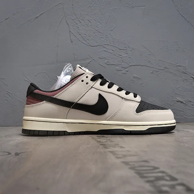 Nike Dunk Low Beige Black Perforated Toe Lifestyle Sneakers 6