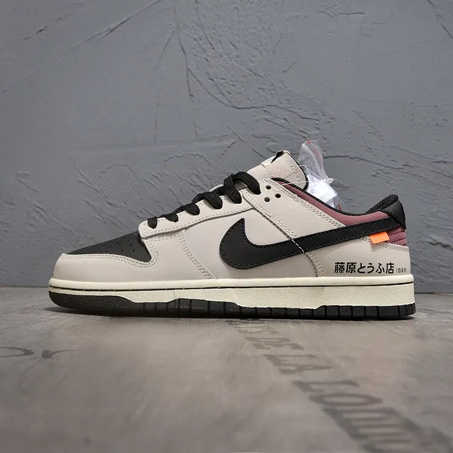 Nike Dunk Low Beige Black Perforated Toe Lifestyle Sneakers 7