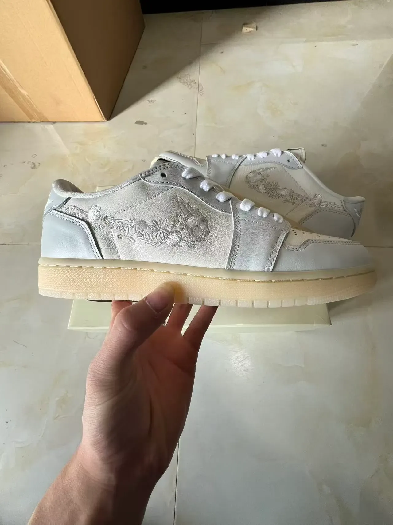 Nike Dunk Low Embroidered Floral Light Gray Lifestyle Sneakers 6