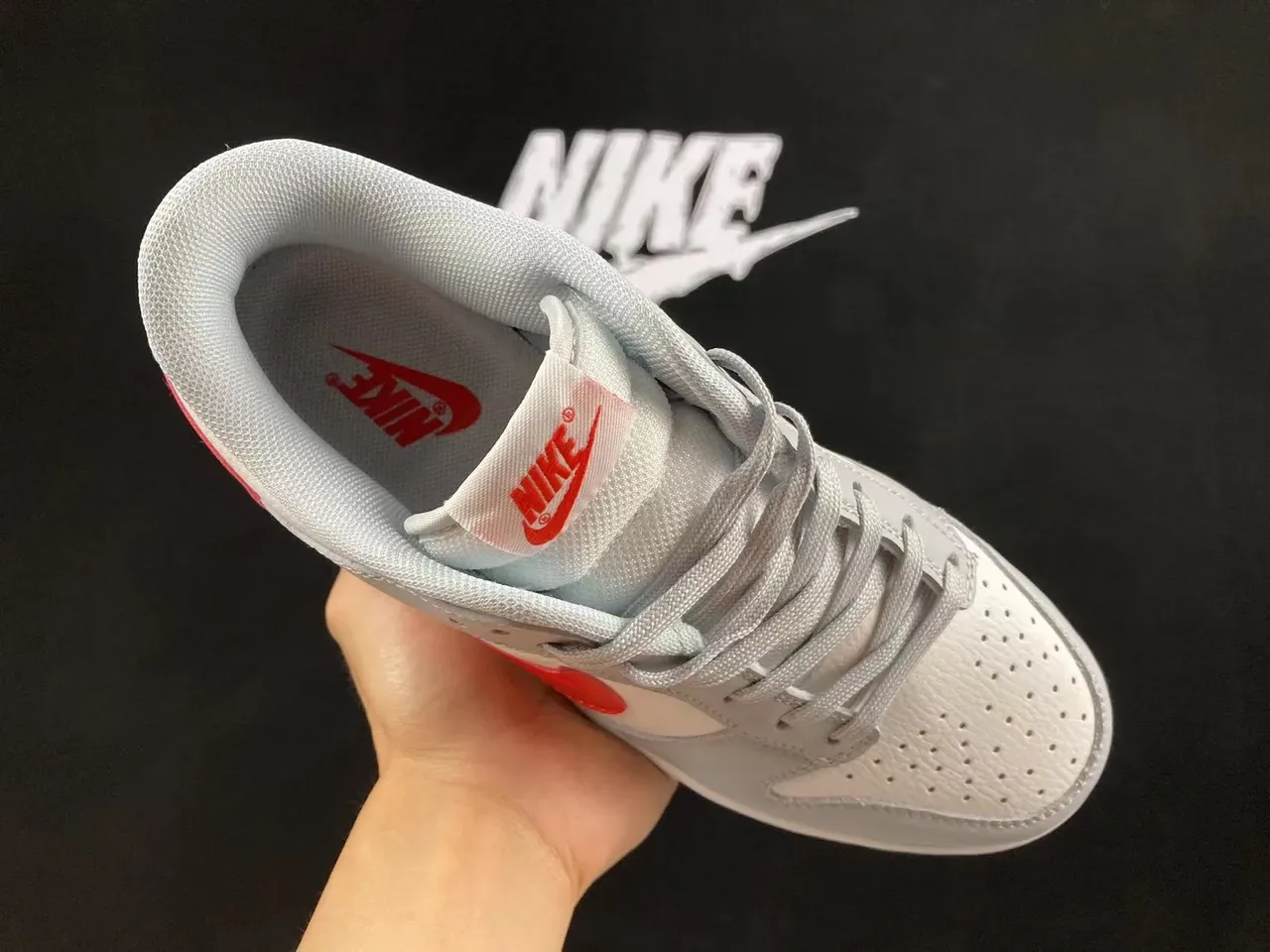 Nike Dunk Low Gray White Red Lifestyle Sneakers 9