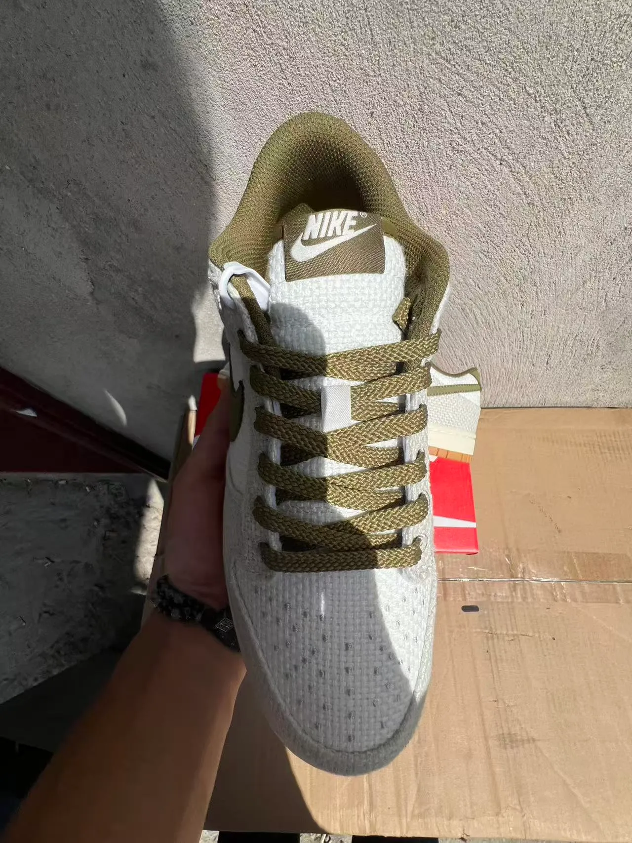 Nike Dunk Low Olive Green Textured Knit Lifestyle Sneakers 3