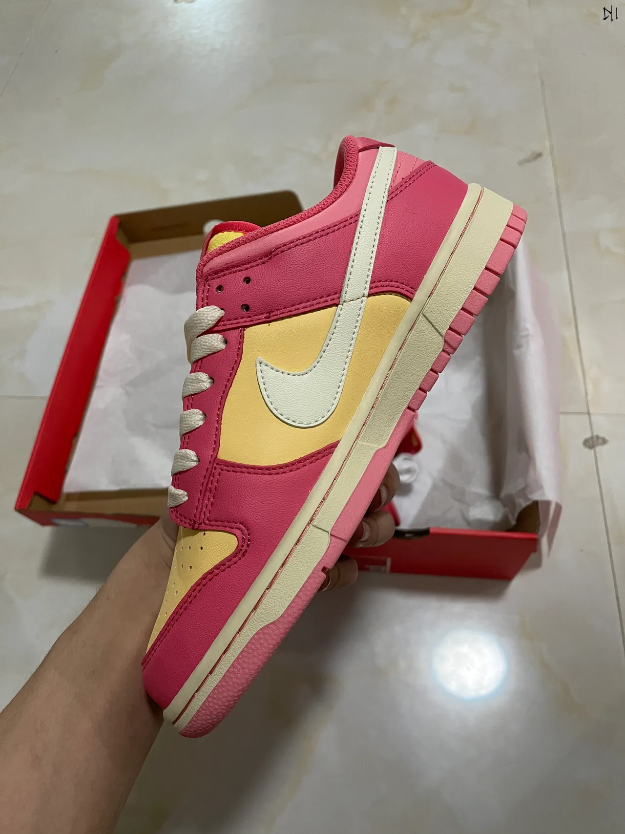 Nike Dunk Low Pink Yellow Cream Lifestyle Sneakers 4