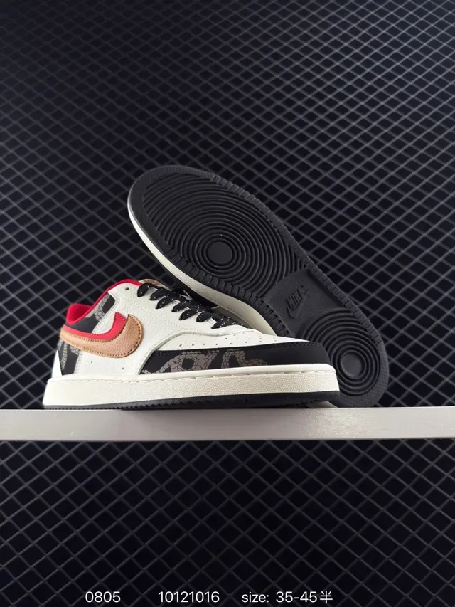 Nike Ebernon Low White Black Red Brown Layered Leather Lifestyle Sneakers 2