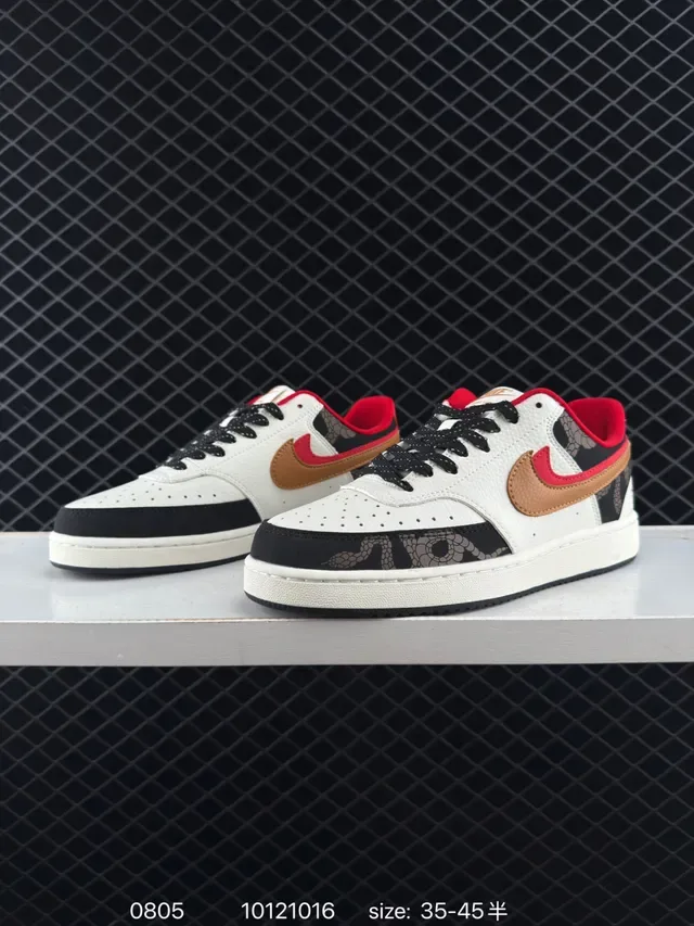 Nike Ebernon Low White Black Red Brown Layered Leather Lifestyle Sneakers 3