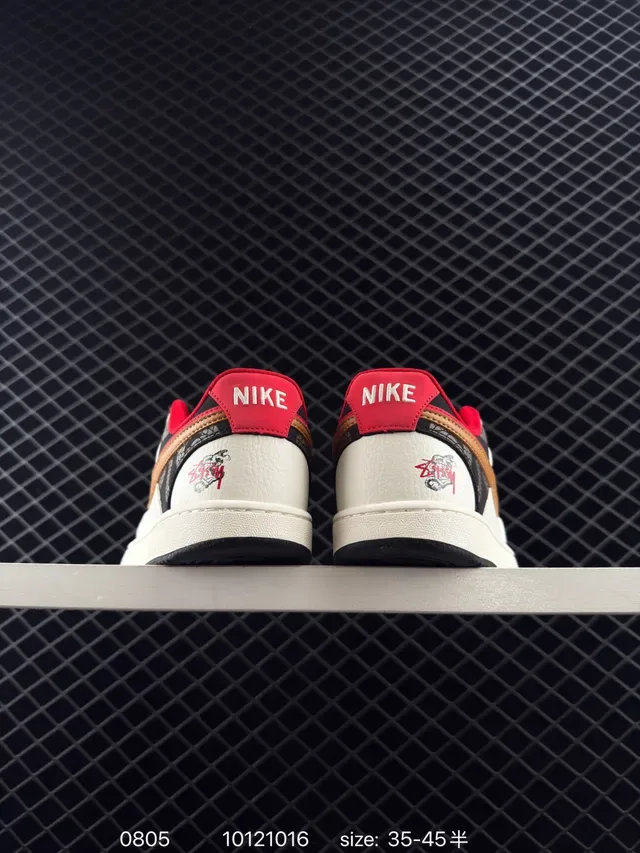 Nike Ebernon Low White Black Red Brown Layered Leather Lifestyle Sneakers 4