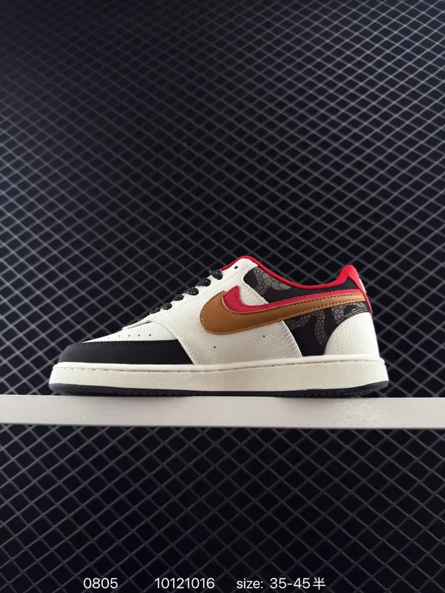 Nike Ebernon Low White Black Red Brown Layered Leather Lifestyle Sneakers 6