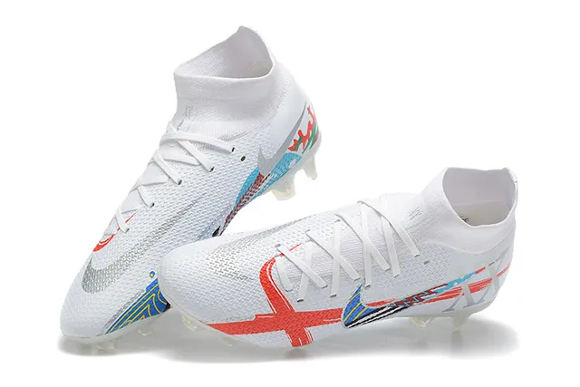 Nike Football Boot White Red Blue Graphic Firm-Ground Soccer Shoes 4