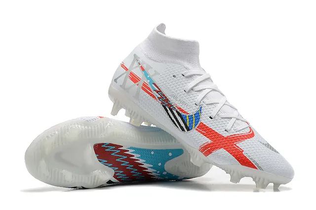 Nike Football Boot White Red Blue Graphic Firm-Ground Soccer Shoes 8