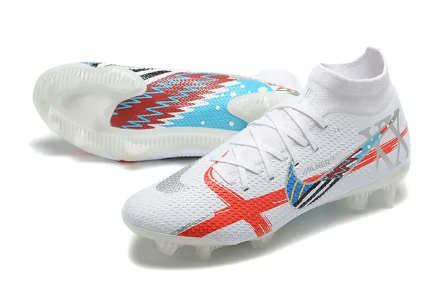 Nike Football Boot White Red Blue Graphic Firm-Ground Soccer Shoes 9