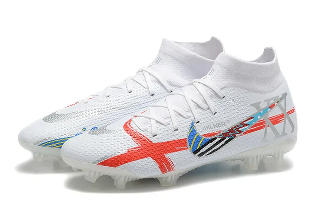 Nike Football Boot White Red Blue Graphic Firm-Ground Soccer Shoes 10