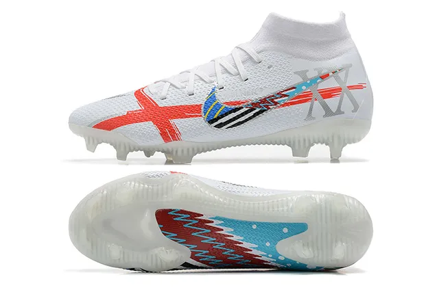 Nike Football Boot White Red Blue Graphic Firm-Ground Soccer Shoes 11