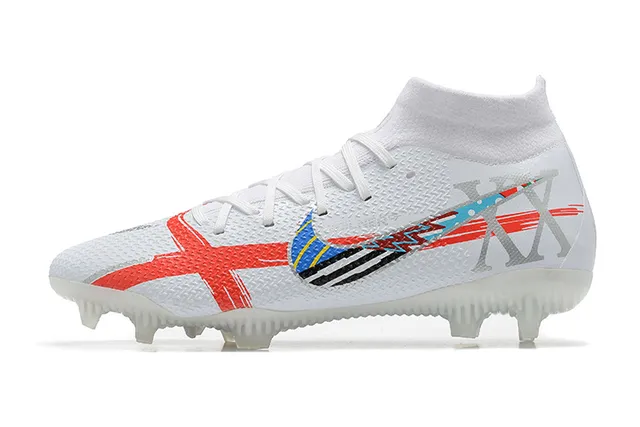 Nike Football Boot White Red Blue Graphic Firm-Ground Soccer Shoes 12