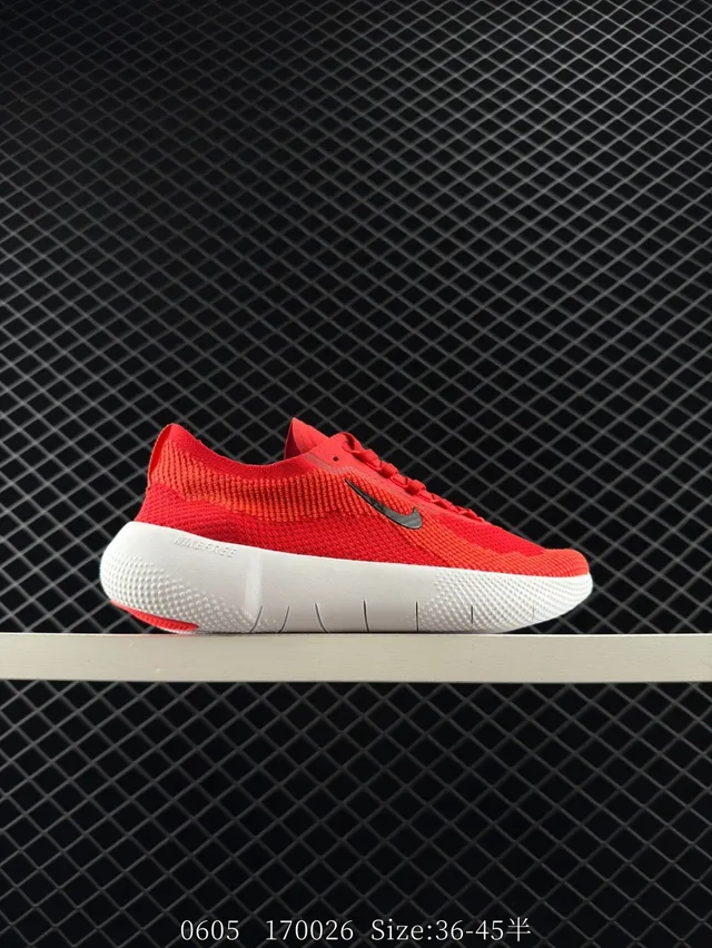 Nike Free Red White Flyknit Grooved Sole Running Shoes 6