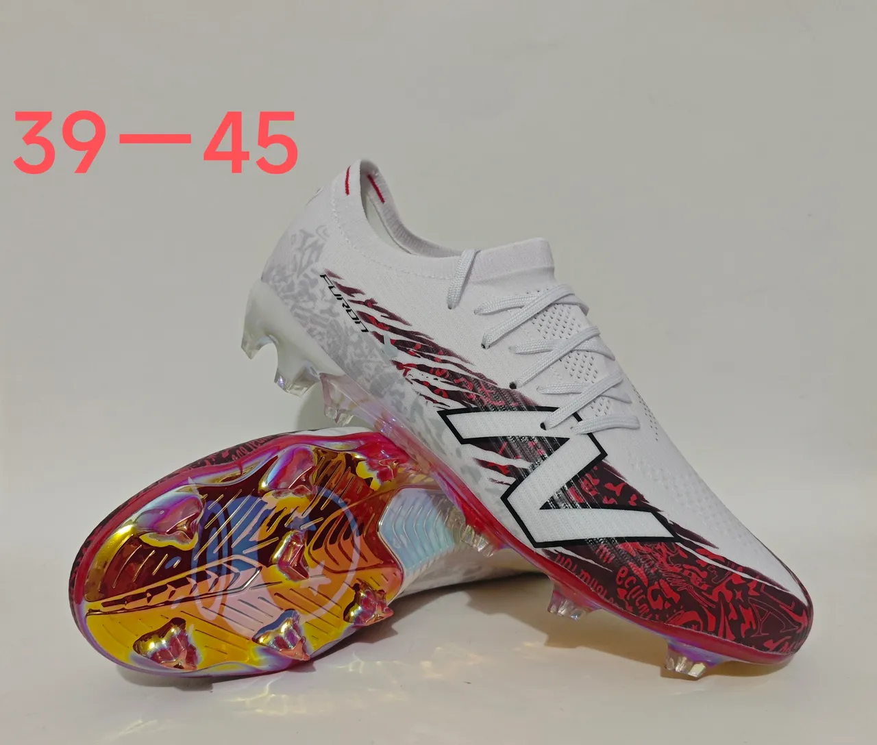 Nike Furon أبيض متعدد الألوان منخفض القطع أعلى جوارب قزحاني هلومورفيك أرض صلبة أحذية كرة القدم 11