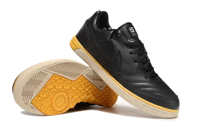 Nike Gato Black Yellow Quilted Leather Upper Low-Top Lace-Up Sneakers 6