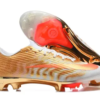 Nike Gold Orange Metallic Knit Upper Swoosh Accent Firm-Ground Soccer Shoes