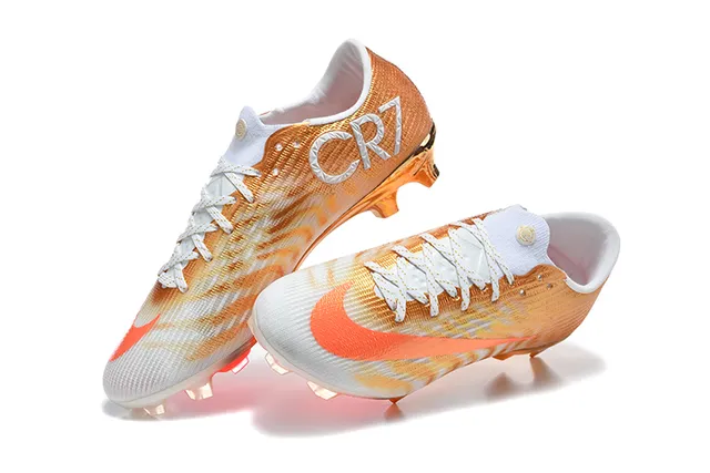 Nike Gold Orange Metallic Knit Upper Swoosh Accent Firm-Ground Soccer Shoes 2