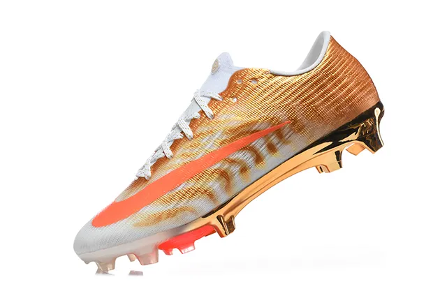 Nike Gold Orange Metallic Knit Upper Swoosh Accent Firm-Ground Soccer Shoes 4