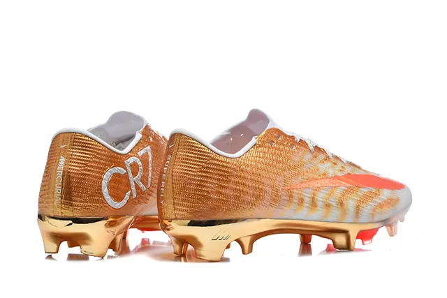 Nike Gold Orange Metallic Knit Upper Swoosh Accent Firm-Ground Soccer Shoes 5