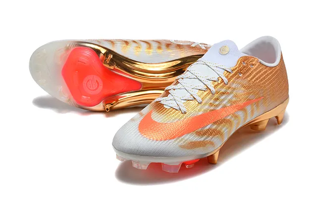 Nike Gold Orange Metallic Knit Upper Swoosh Accent Firm-Ground Soccer Shoes 6