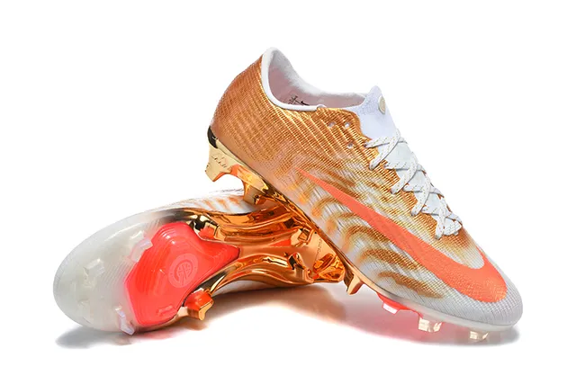 Nike Gold Orange Metallic Knit Upper Swoosh Accent Firm-Ground Soccer Shoes 7