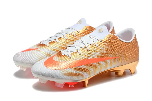 Nike Gold Orange Metallic Knit Upper Swoosh Accent Firm-Ground Soccer Shoes 8
