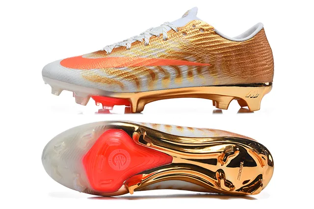 Nike Gold Orange Metallic Knit Upper Swoosh Accent Firm-Ground Soccer Shoes 9