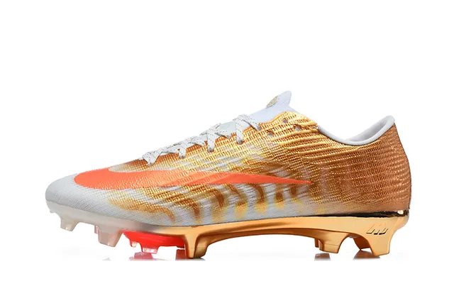 Nike Gold Orange Metallic Knit Upper Swoosh Accent Firm-Ground Soccer Shoes 10