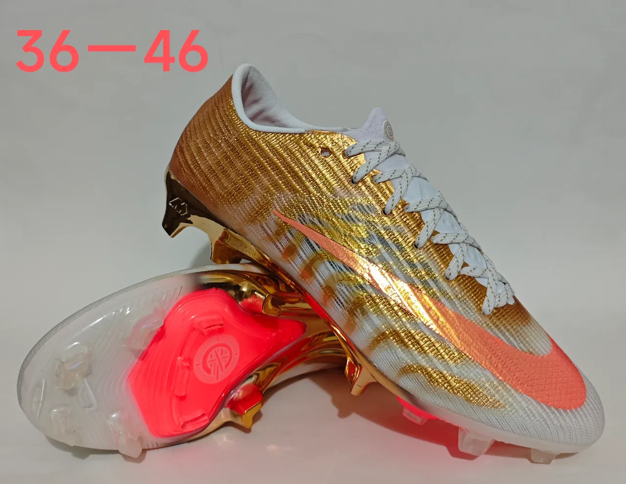 Nike Gold Orange Metallic Knit Upper Swoosh Accent Firm-Ground Soccer Shoes 11