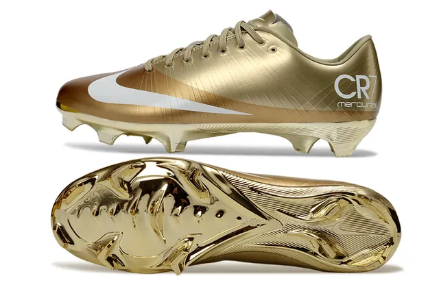 Nike Gold White Metallic Finish Ribbed Synthetic Upper Firm-Ground Soccer Shoes 7