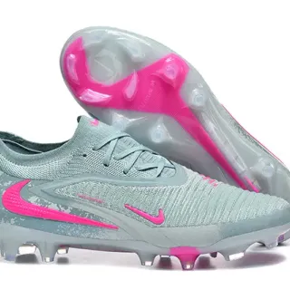 Nike Gray Pink Knit Upper Asymmetrical Lacing Firm-Ground Soccer Shoes