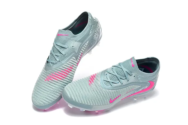Nike Gray Pink Knit Upper Asymmetrical Lacing Firm-Ground Soccer Shoes 2