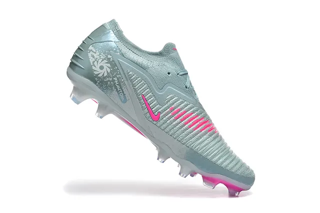 Nike Gray Pink Knit Upper Asymmetrical Lacing Firm-Ground Soccer Shoes 3