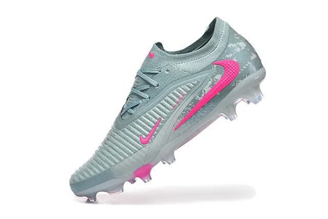 Nike Gray Pink Knit Upper Asymmetrical Lacing Firm-Ground Soccer Shoes 4